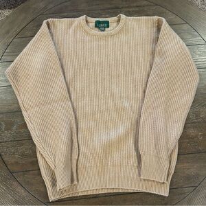 J Crew Vintage Lambswool Ribbed Cuff Sleeve Knit Crewneck Sweater Cream Size M